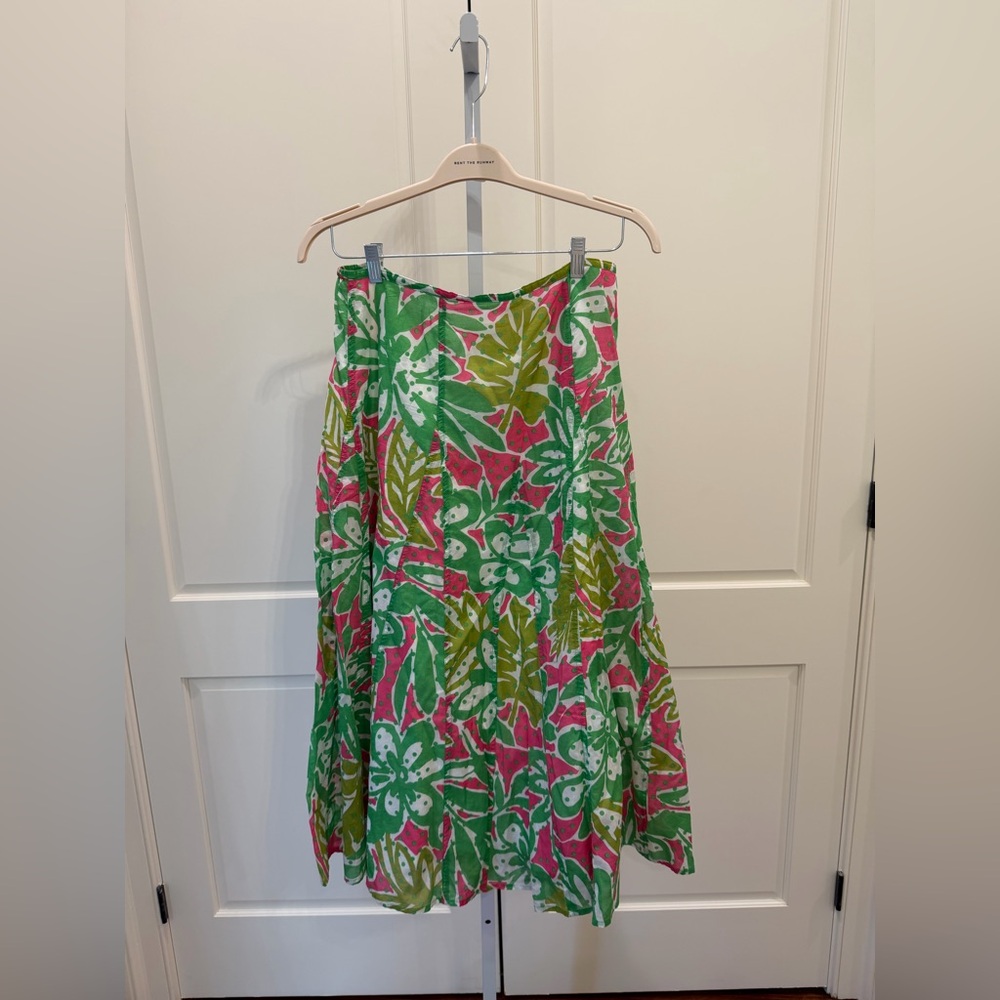 Ruby Rd Full Skirt Size 14 White Background w/Bright Pink and Green